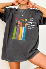 Imagine all the people living life in peace tee for women