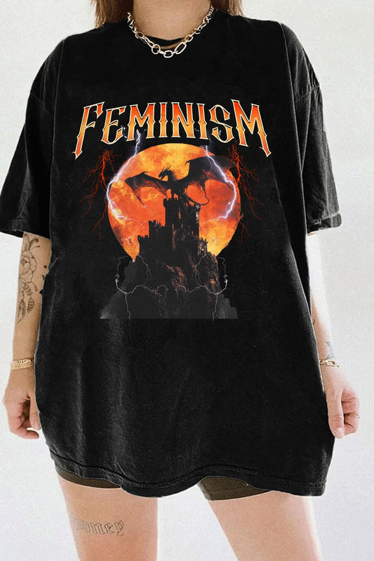 Vintage 90s Feminism Dragon Fantasy Tee For Women