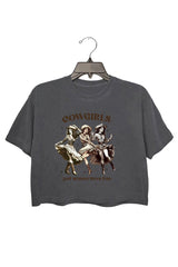 Cowgirls Just Wanna Have Fun Retro Western Cowgirl Crop tee for women