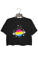 Pansexual Pride Outer Space Planet Aesthetic Crop Tee