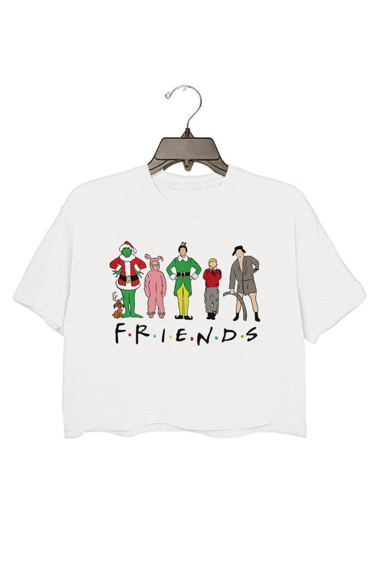 Friends Crewneck Christmas Graphic Crop Tee For Women