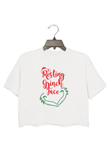 Christmas Crop Tee/crewneck, Resting Grinch Face, Funny Holiday Season, Merry Christmas