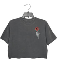 Skeleton Hand Red Rose Flower Crop Top For Women