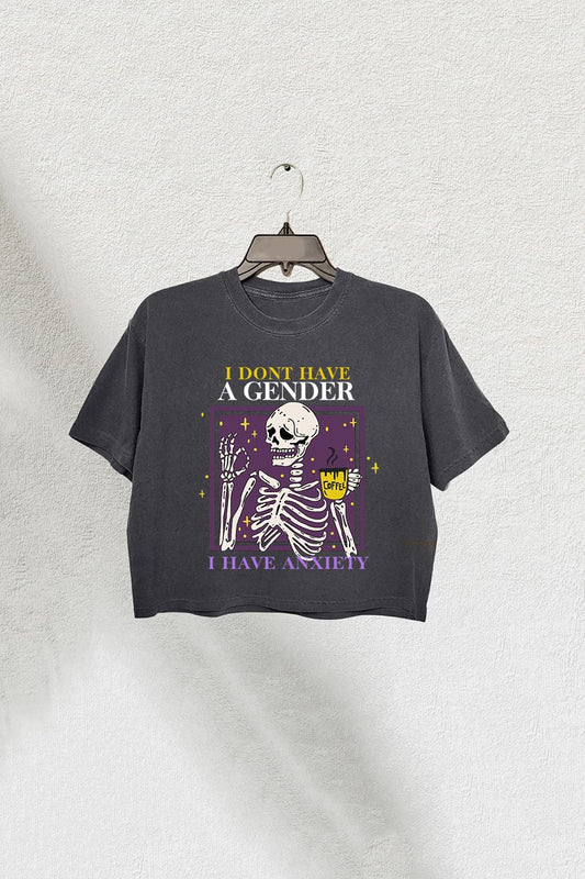 Pride Genderqueer Skeleton I Dont Have a Gender Crop Tee For Women