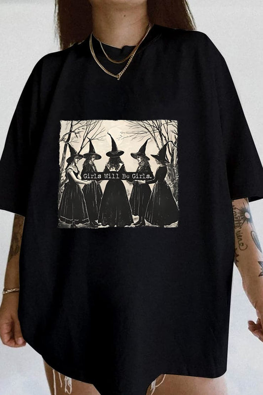 Girls Will Be Girls Halloween Witch T-Shirt For Women