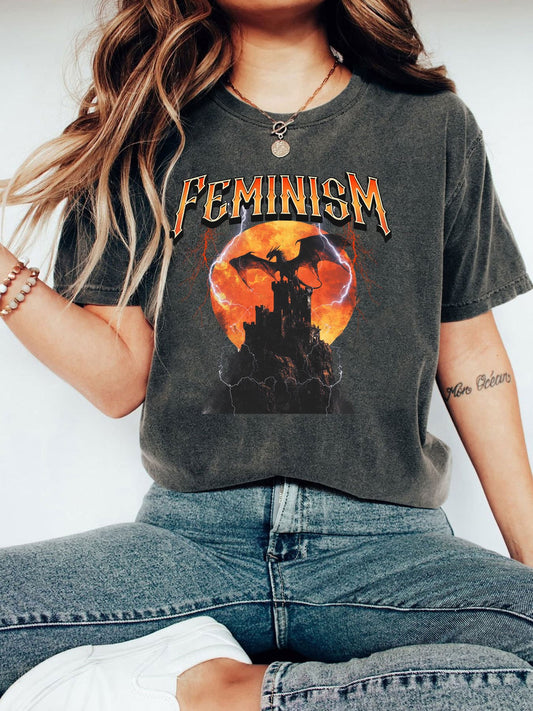 Vintage 90s Feminism Dragon Fantasy Tee For Women