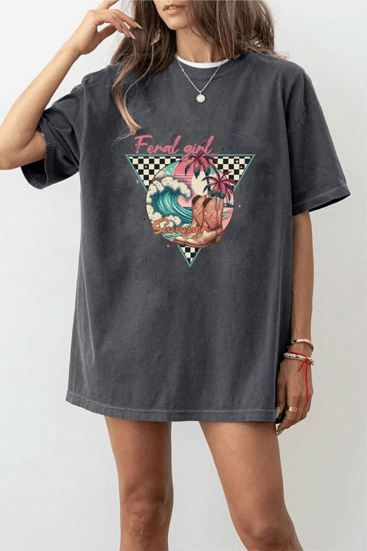 Summertime Y2K Baby Tee, Palm Tree and Flowers Cropped Top, Retro Design, Trendy Tee, Gift For Her, Graphic Womens Crop Tee, 90s Vibe Shirt