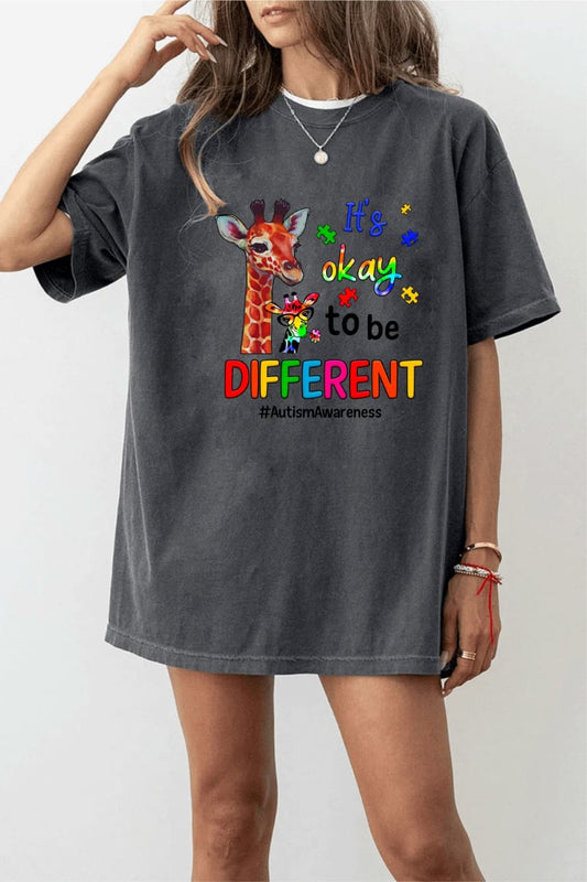 Its Ok To Be Different Autism Awareness Cute Giraffe Animal Women Graphic Tee