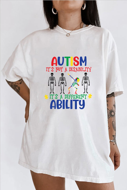 Skeleton Autism It's Not A Disability It's A Different Ability t- Shirt