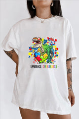 Embrace Differences Autism Awareness Dinosaur T-Shirt