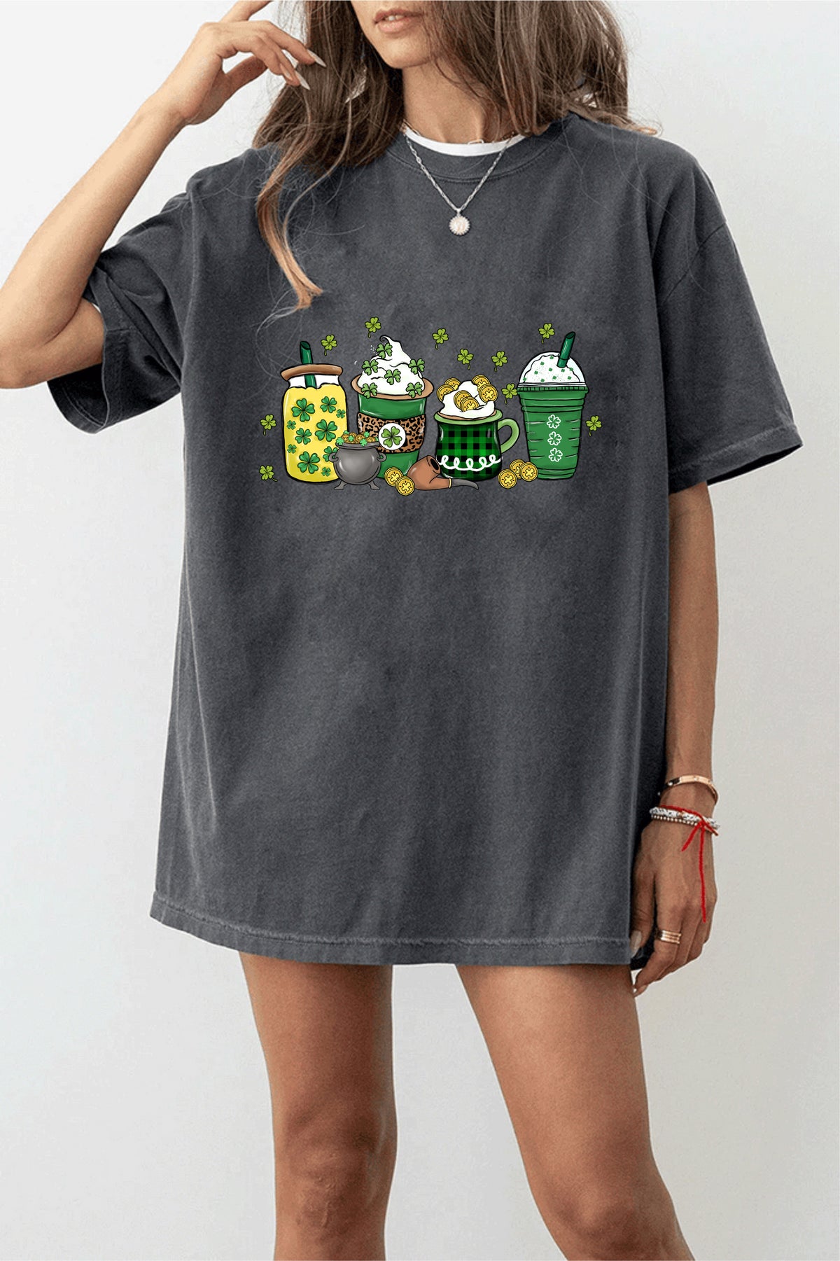 St. Patrick's Day Oversized Shirt Women Cute Print Graphic Long Sleeve Tops Holiday Casual Crewneck T-Shirt Blouses
