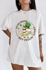 St Patricks Day Shamrock Shirt Dead Inside But Feeling Lucky Funny Skull Beer