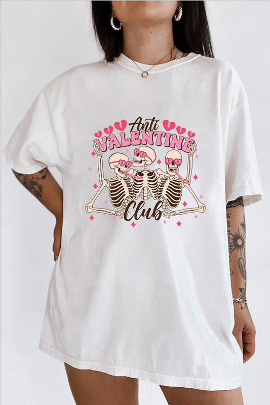 anti valentine's day club print t shirt casual short sleeve
