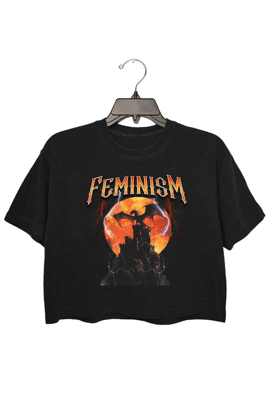 Vintage 90s Feminism Dragon Fantasy Crop Top For Women
