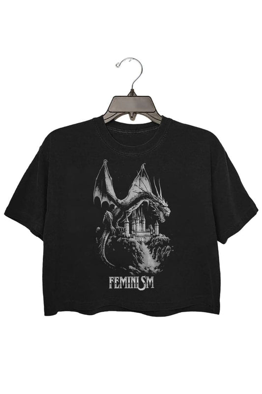 Vintage Feminism Dragon Fantasy Crop Tee For Women