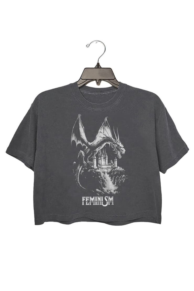 Vintage Feminism Dragon Fantasy Crop Tee For Women