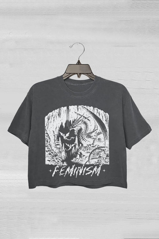 Feminism Dragon Fantasy Crop Tee For Women