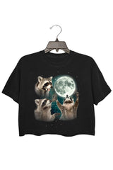 Three Raccoons Howling at the Moon Vintage Retro Crop Top
