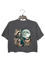 Three Raccoons Howling at the Moon Vintage Retro Crop Top
