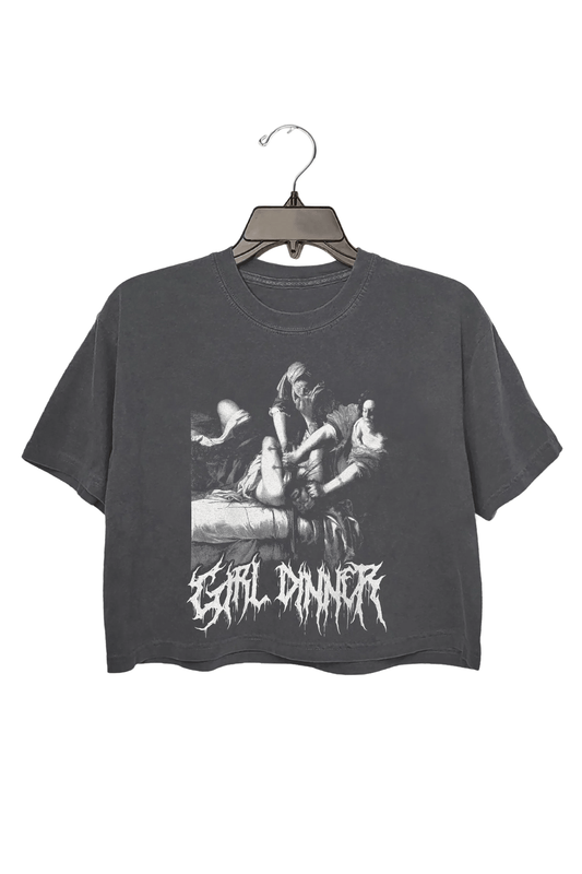 Funny Black Metal Girl Dinner Feminist Crop Tee For Women