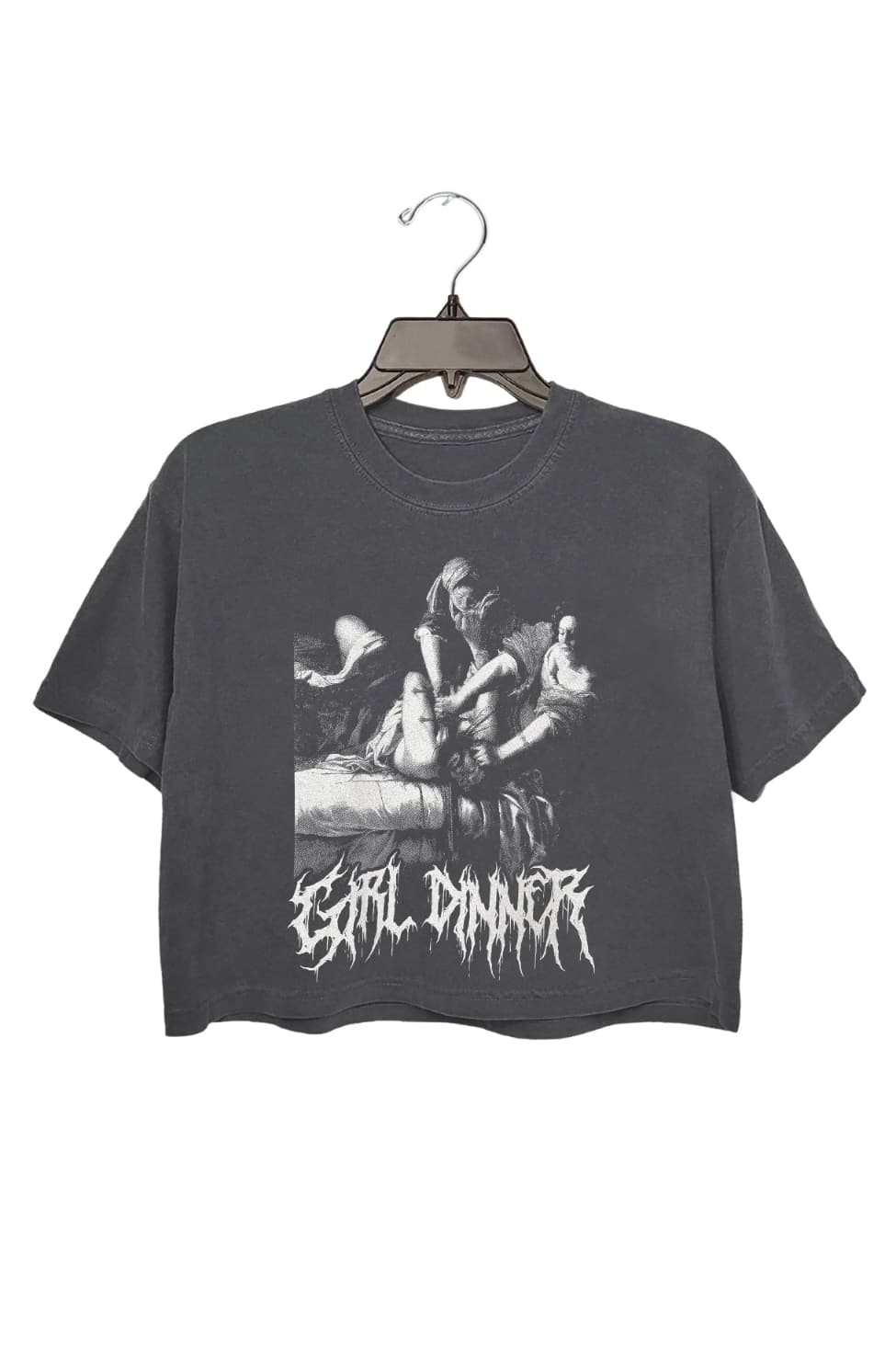 Funny Black Metal Girl Dinner Feminist Crop Tee For Women