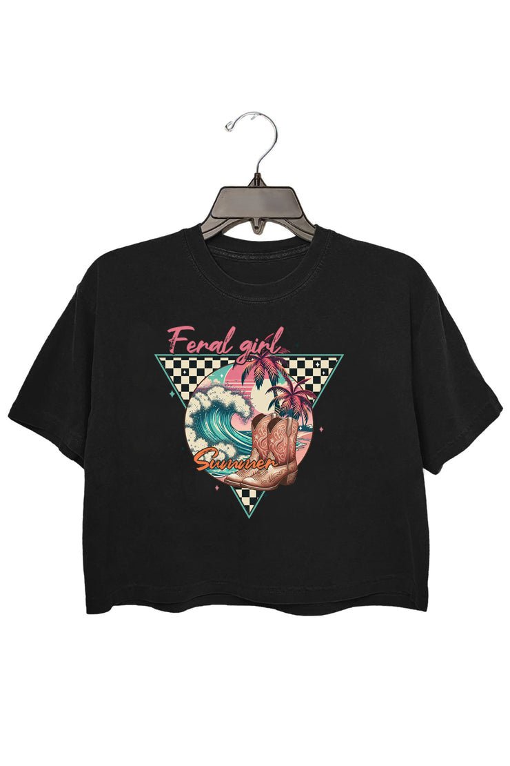 Summertime Y2K Baby Tee, Palm Tree and Flowers Cropped Top, Retro Design, Trendy Tee, Gift For Her, Graphic Womens Crop Tee, 90s Vibe Shirt