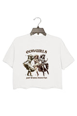 Cowgirls Just Wanna Have Fun Retro Western Cowgirl  Crop tee for women