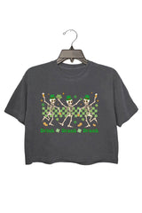 Funny Drinking Irish Skeletons St Patrick's Day Crop Tee For Women