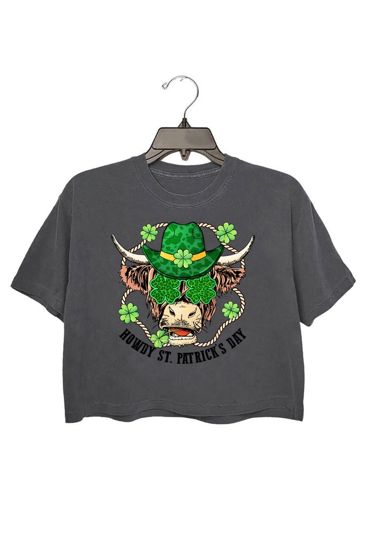 Retro St Patricks Day Cow Crop Tee For Women