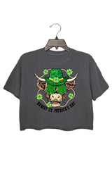 Retro St Patricks Day Cow Crop Tee For Women