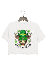Retro St Patricks Day Cow Crop Tee For Women