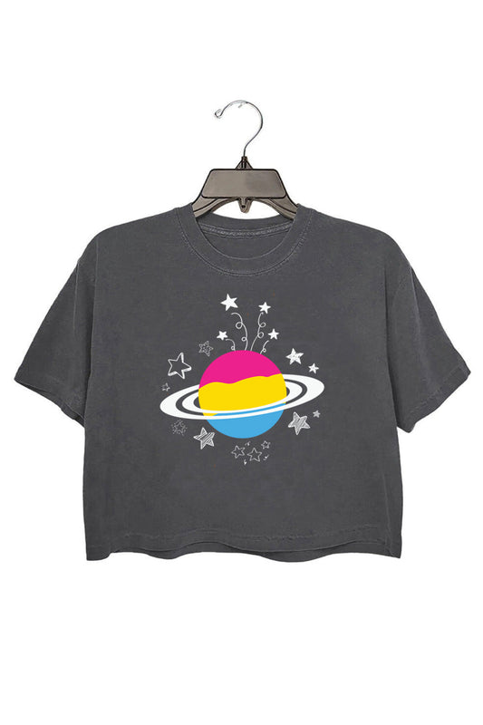 Pansexual Pride Outer Space Planet Aesthetic Crop Tee