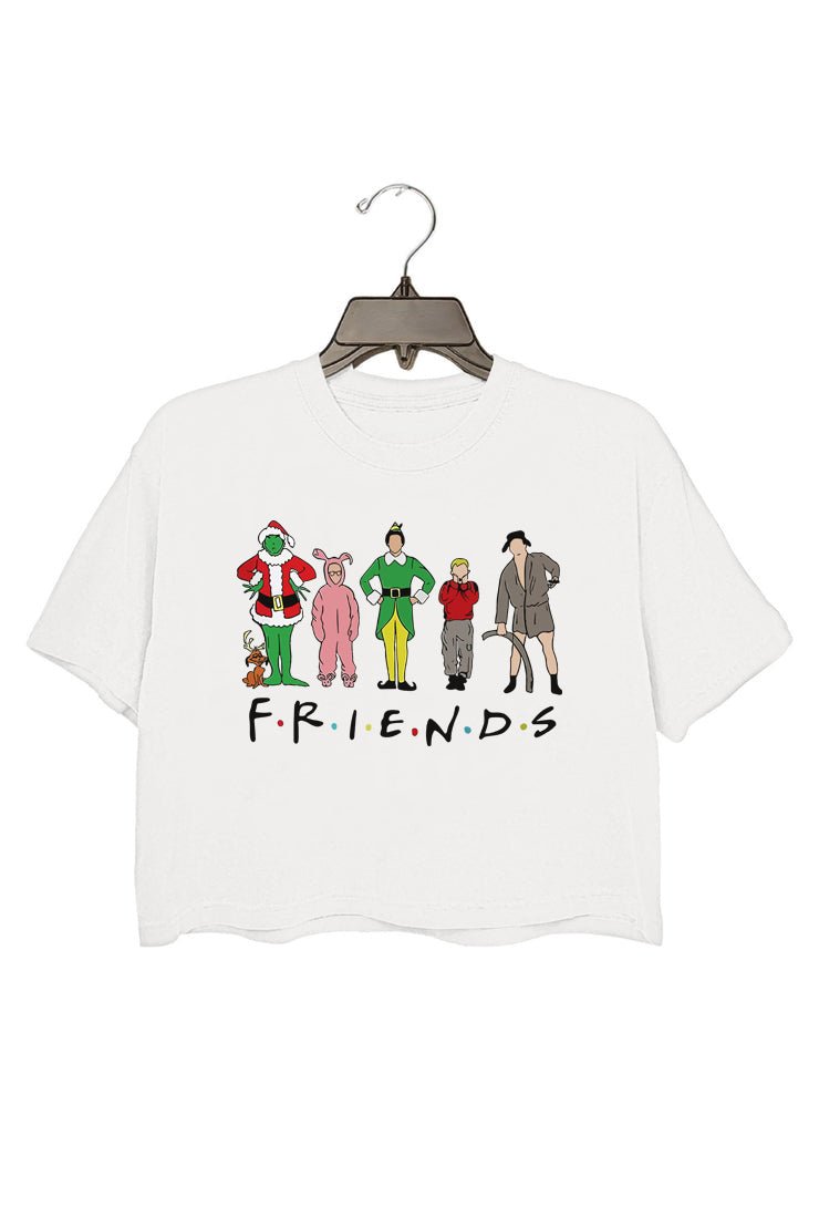 Friends Crewneck Christmas Graphic Crop Tee For Women