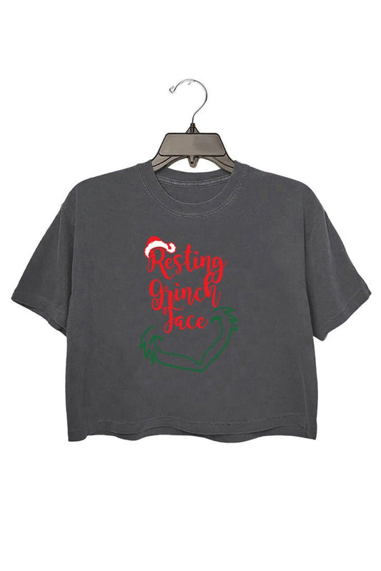 Christmas Crop Tee/crewneck, Resting Grinch Face, Funny Holiday Season, Merry Christmas