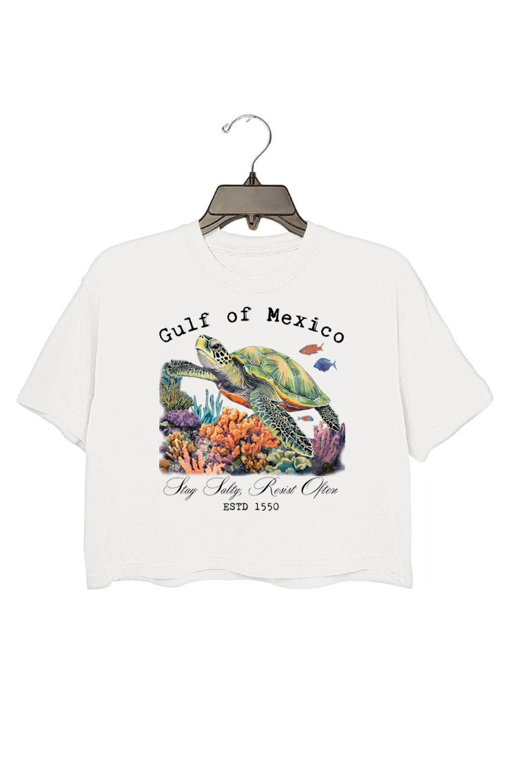 GULF OF MEXICO ESTD 1550 CROP TEE FOR WOMEN