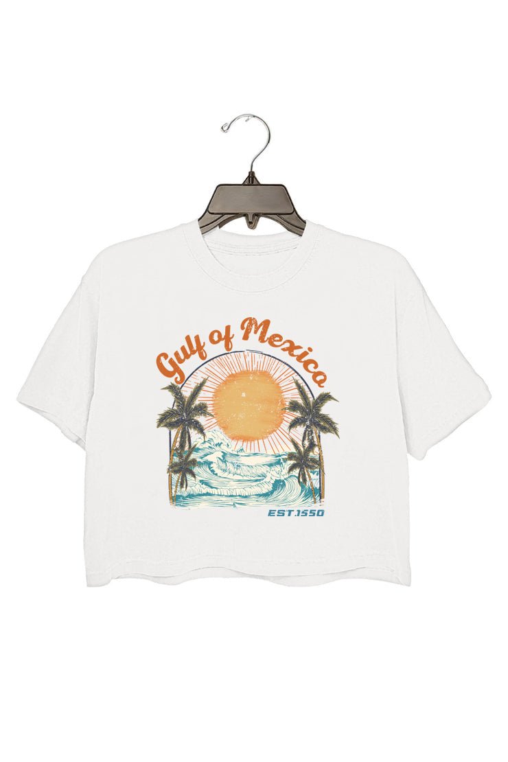 GULF OF MEXICO EST 1550 CROP TEE FOR WOMEN