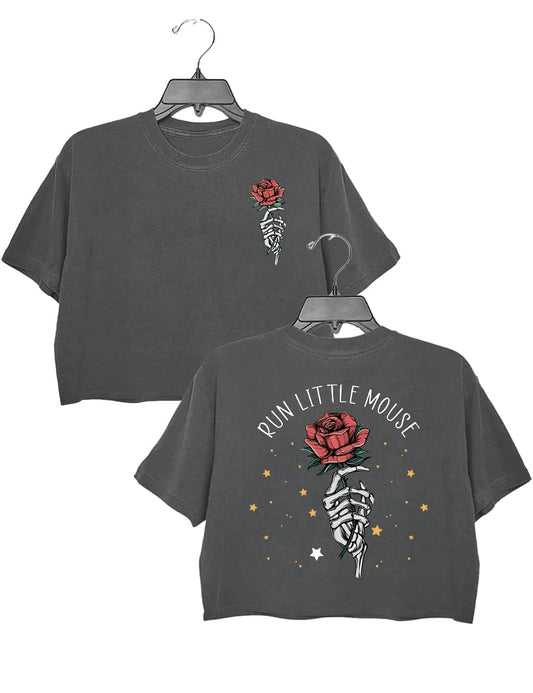 Skeleton Hand Red Rose Flower Crop Top For Women