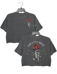 Skeleton Hand Red Rose Flower Crop Top For Women