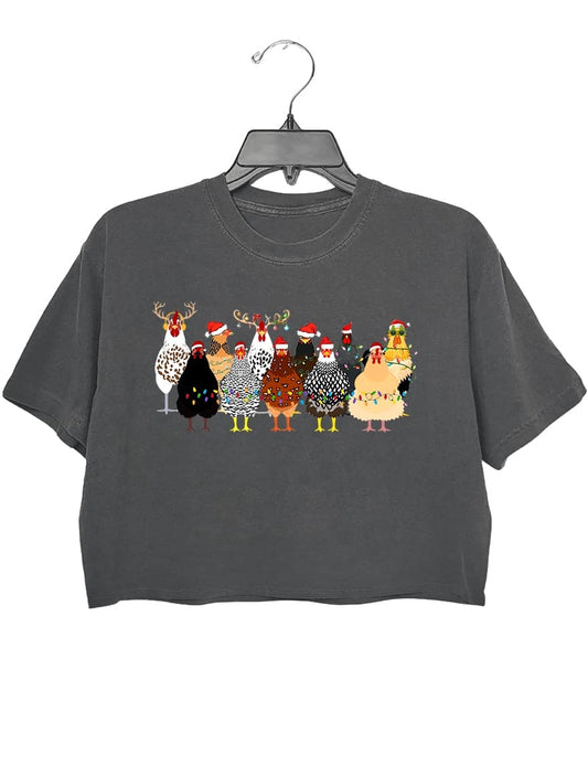 Christmas Chickens Crop Top For Women