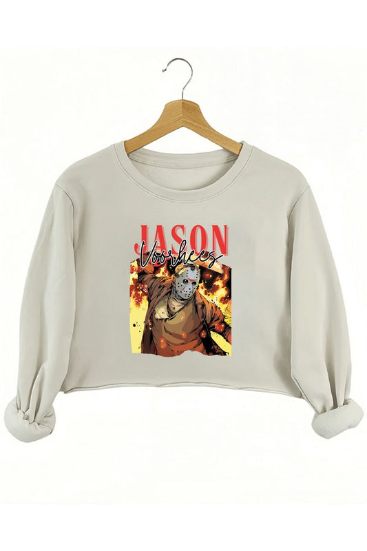 Horror Movie Michael and Jason Crop Sweatshirt For Women