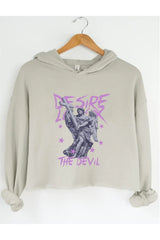The Devil print crop Hoodie women casual