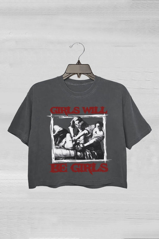 Girls Will Be Girls Black Metal Crop Tee